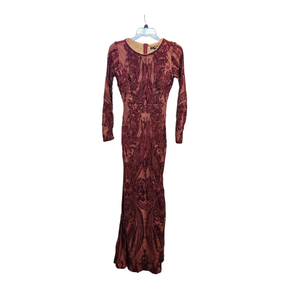 Fashion Nova Long Sleeve Burgundy Dress